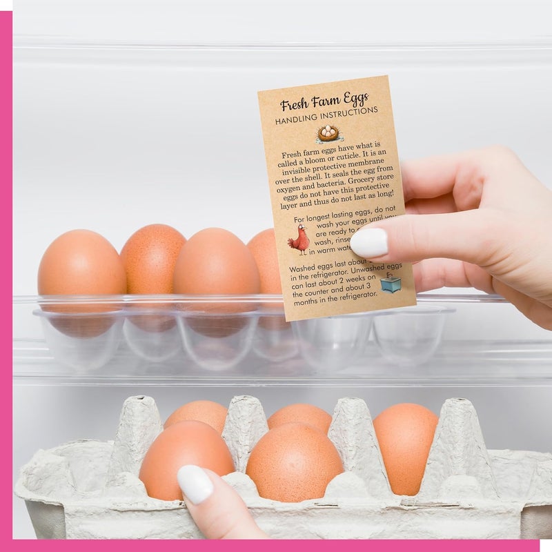 Gethelud 200 PCS Fresh Farm Egg Handling Instruction Cards, Double-sided Printing Egg Carton Stamp Bulk with Washed/Unwashed Fresh Egg Care Accessories Card Labels for Farm Fresh Eggs (3.5” x 2”) - Image 5